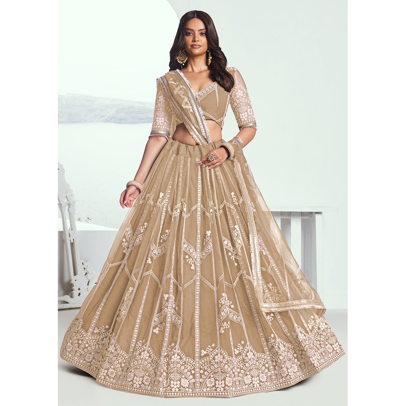 Adorable Beige Embroidered Wedding Wear Lehenga Choli