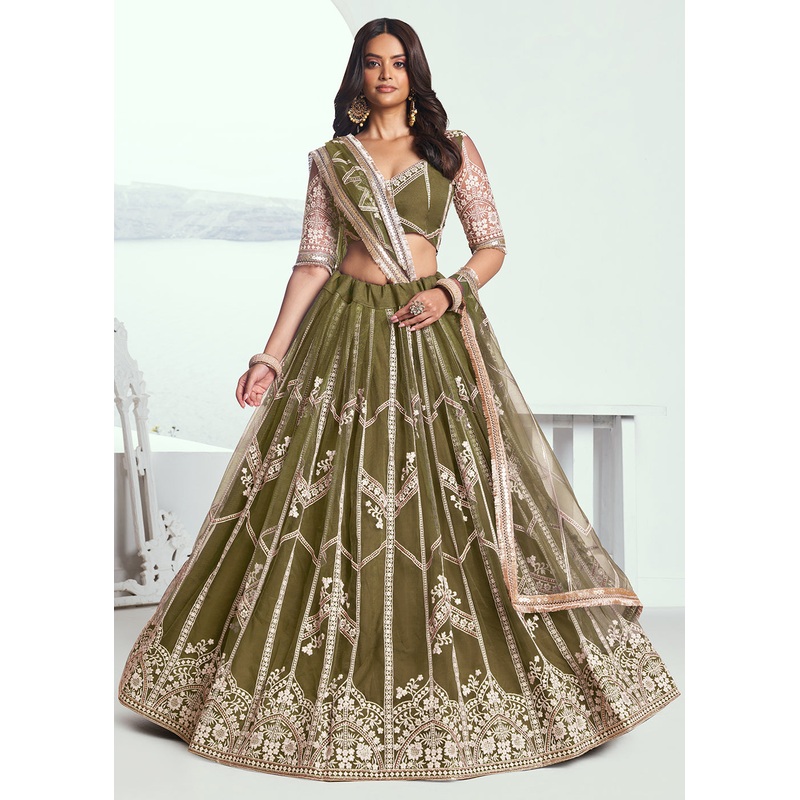Adorable Green Embroidered Wedding Wear Lehenga Choli