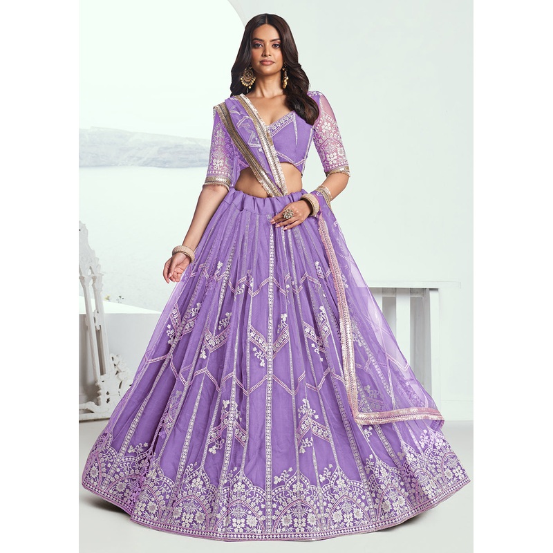 Adorable Lavender Embroidered Wedding Wear Lehenga Choli
