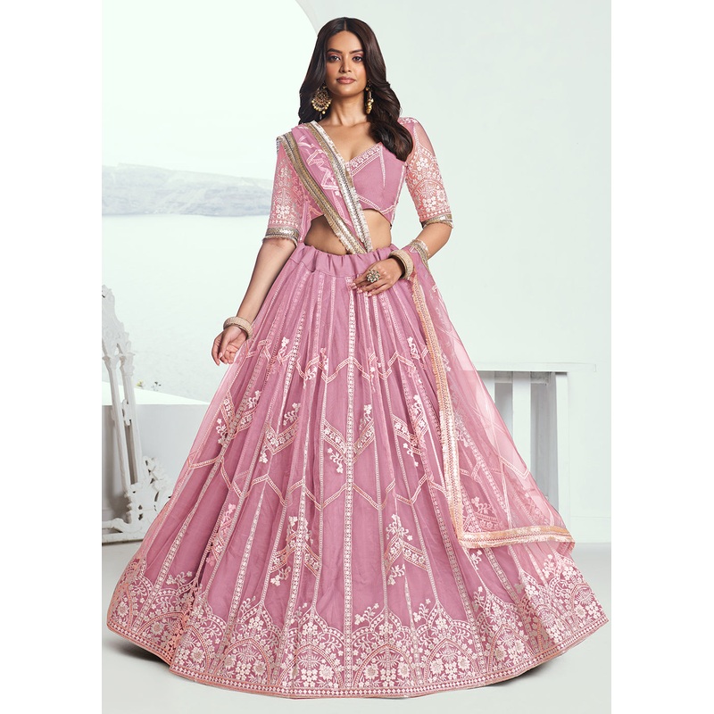 Adorable Pink Embroidered Wedding Wear Lehenga Choli