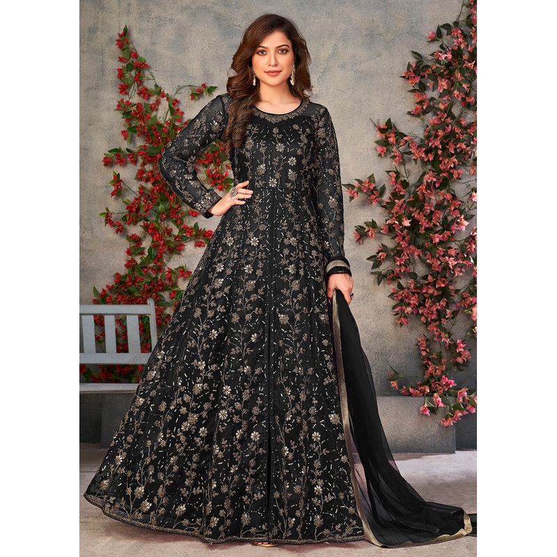 Astounding Black Wedding Function Pant Style Anarkali Suit
