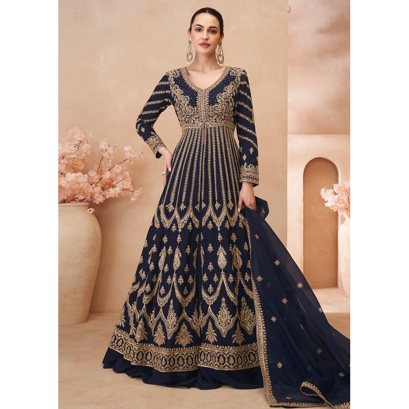 Blue Embroidered Slitted Skirt Style Anarkali Suit