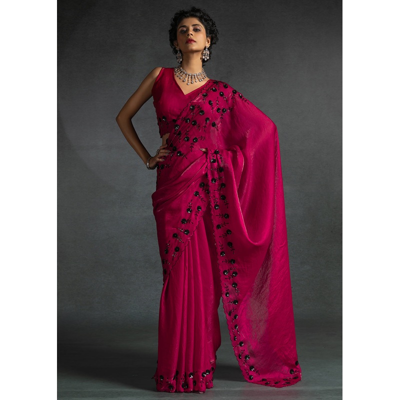 Gleaming Pink Cutdana Work Designer Party Wear Saree