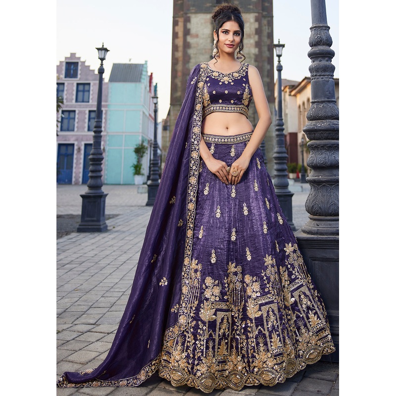 Purple Handwork Embroidered Designer Wedding Lehenga Choli