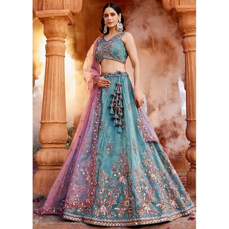 Stunning Wedding Wear Blue Embroidered Lehenga Choli