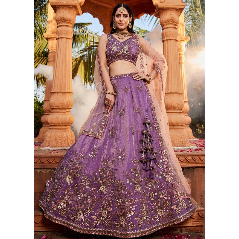 Stunning Wedding Wear Purple Embroidered Lehenga Choli