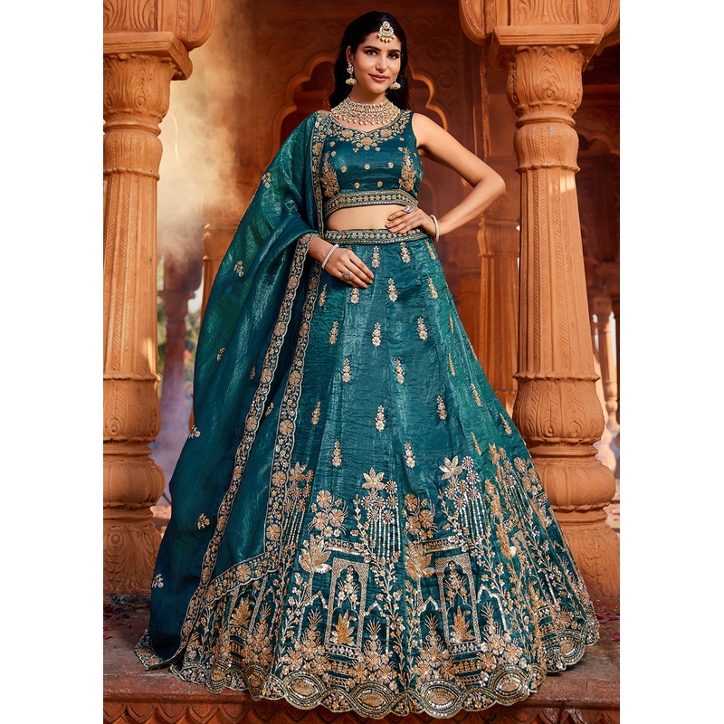 Teal Handwork Embroidered Designer Wedding Lehenga Choli