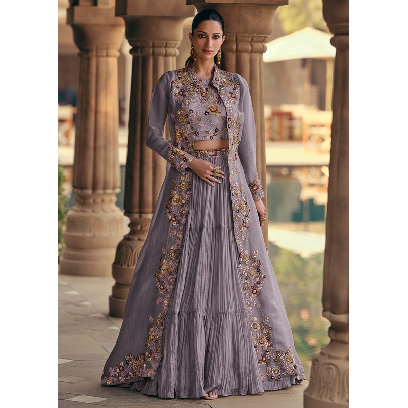 Tempting Lilac Embroidered Designer Indo Western Dress