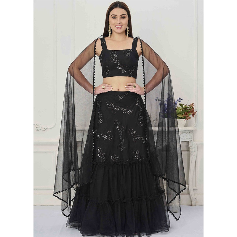 3 Pc Black Net Readymade Lehenga Set - JD986615029