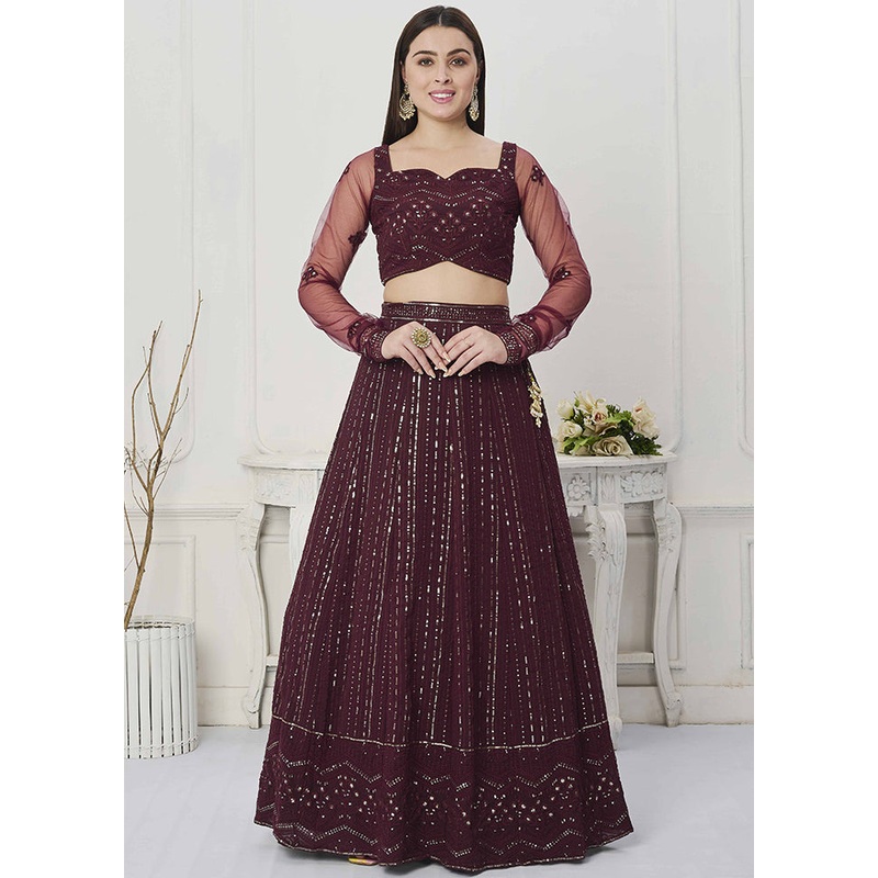 3 Pc Blue Georgette Readymade Lehenga Set - JD986615026