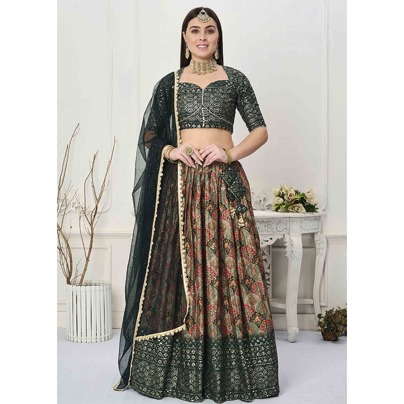 3 Pc Brown Silk Readymade Lehenga Set - JD986614997
