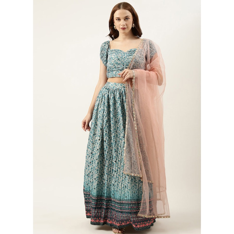 3 Pc Cream Silk Readymade Lehenga Set - JD986614945