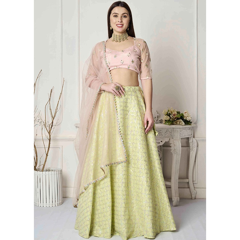 3 Pc Green Cotton Readymade Lehenga Set - JD986615019