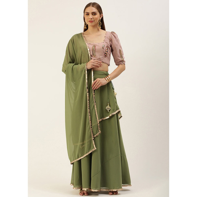 3 Pc Green Georgette Readymade Lehenga Set - JD986614943