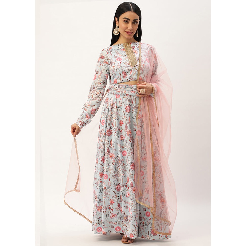 3 Pc Green Georgette Readymade Lehenga Set - JD986615016