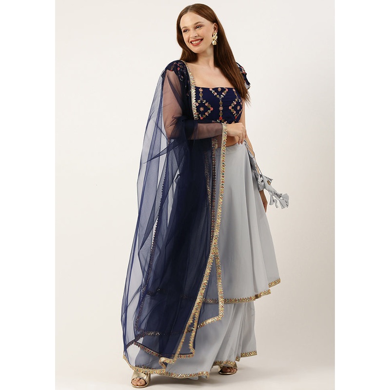 3 Pc Grey Georgette Readymade Lehenga Set - JD986615005