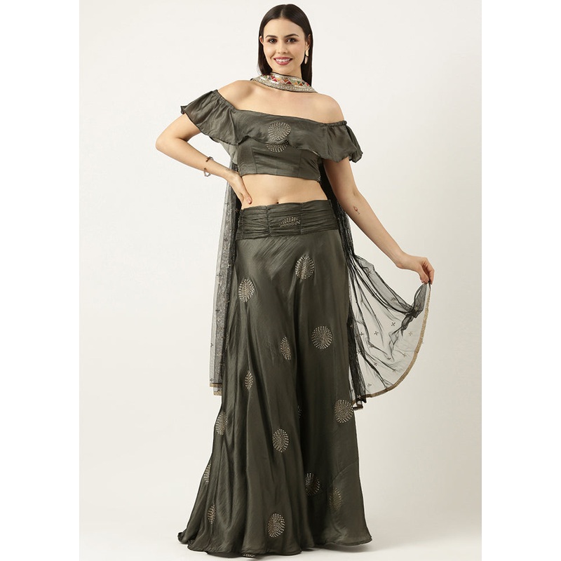 3 Pc Grey Silk Readymade Lehenga Set - JD986615004