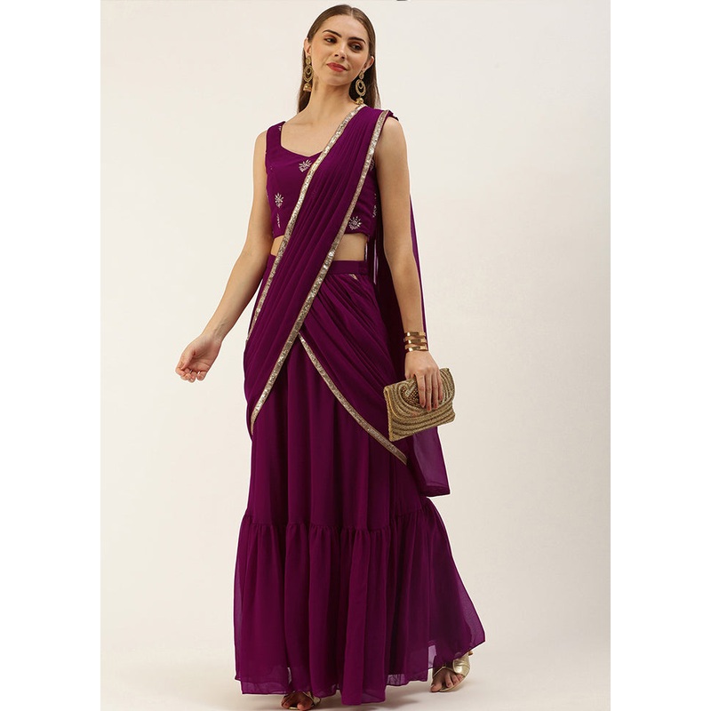 3 Pc Magenta Georgette Readymade Lehenga Set - JD986615003