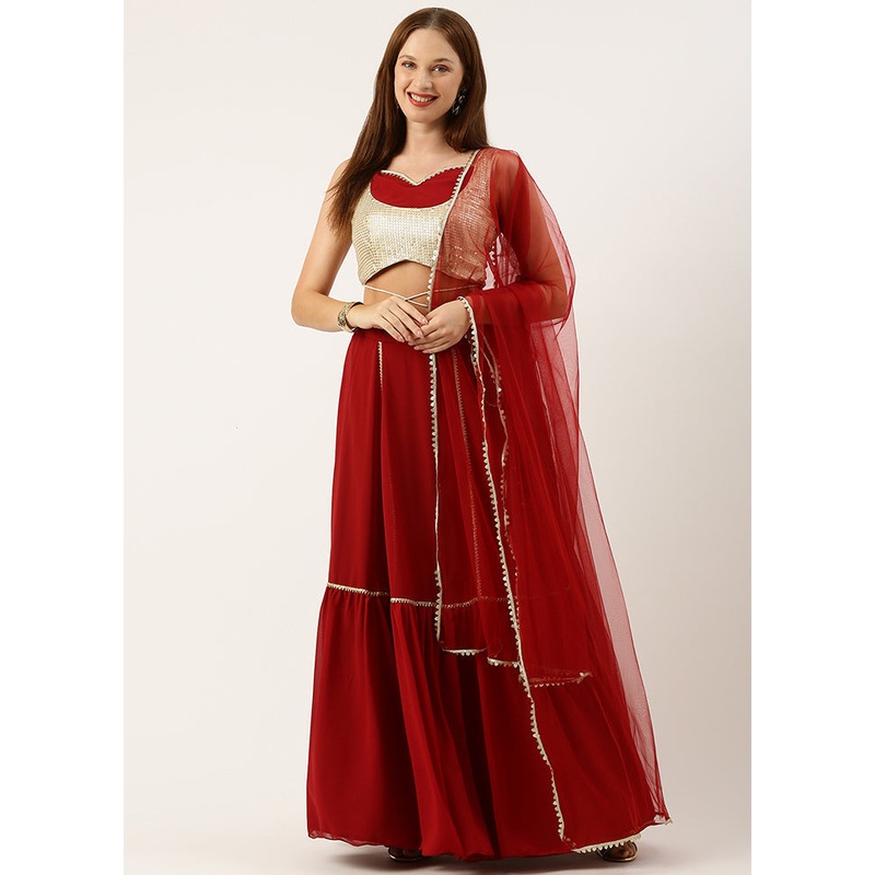 3 Pc Maroon Georgette Readymade Lehenga Set - JD986615001