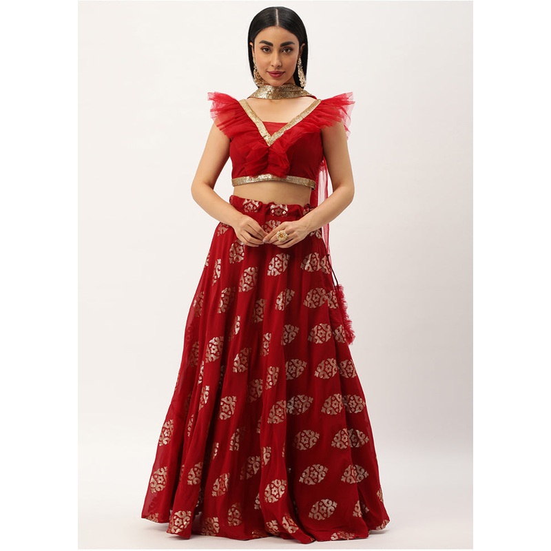 3 Pc Maroon Georgette Readymade Lehenga Set - JD986615002