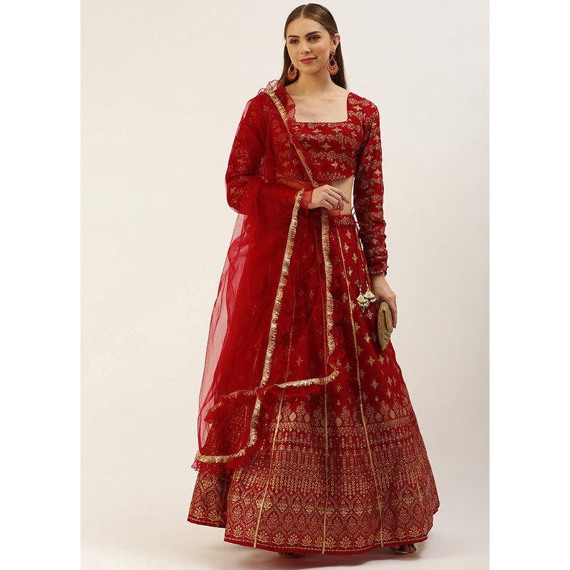 3 Pc Maroon Silk Readymade Lehenga Set - JD986615000
