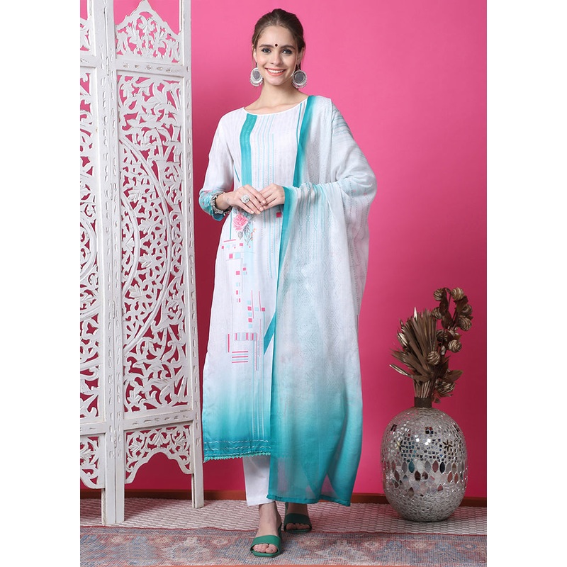 3 Pc Multicolor Semi Stitched Cotton Suit Set - JD986615040