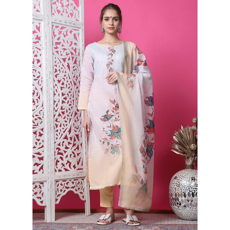 3 Pc Multicolor Semi Stitched Cotton Suit Set - JD986615041