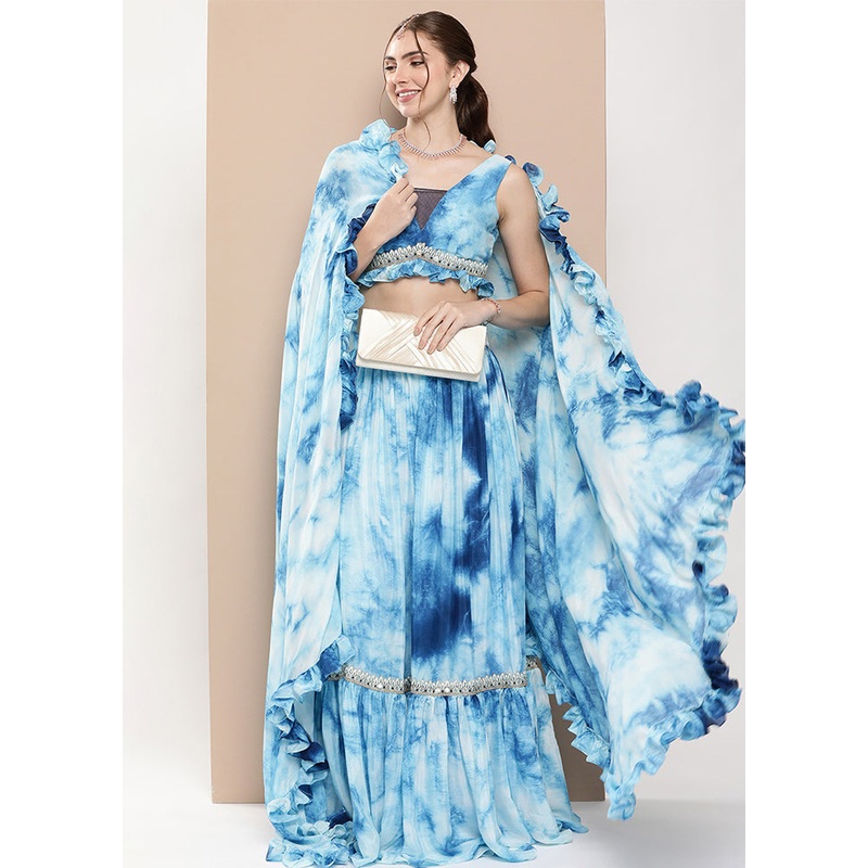 3 Pc Multicolored Silk Readymade Lehenga Set - JD986614999