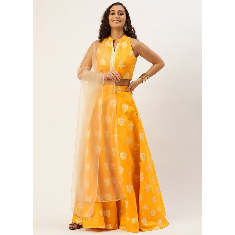 3 Pc Mustard Silk Readymade Lehenga Set - JD986614996