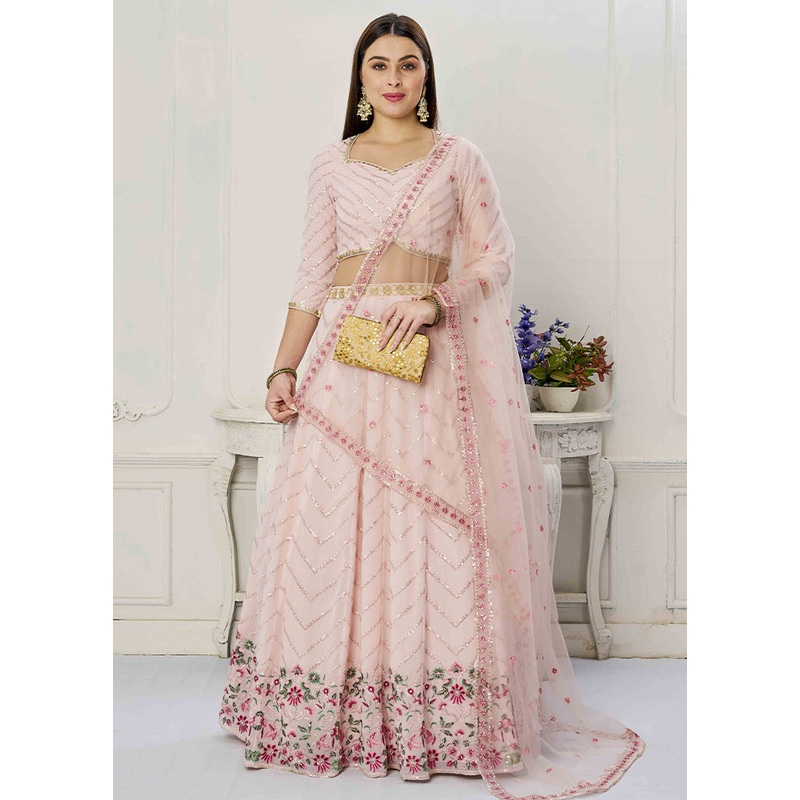 3 Pc Peach Georgette Readymade Lehenga Set - JD986614991
