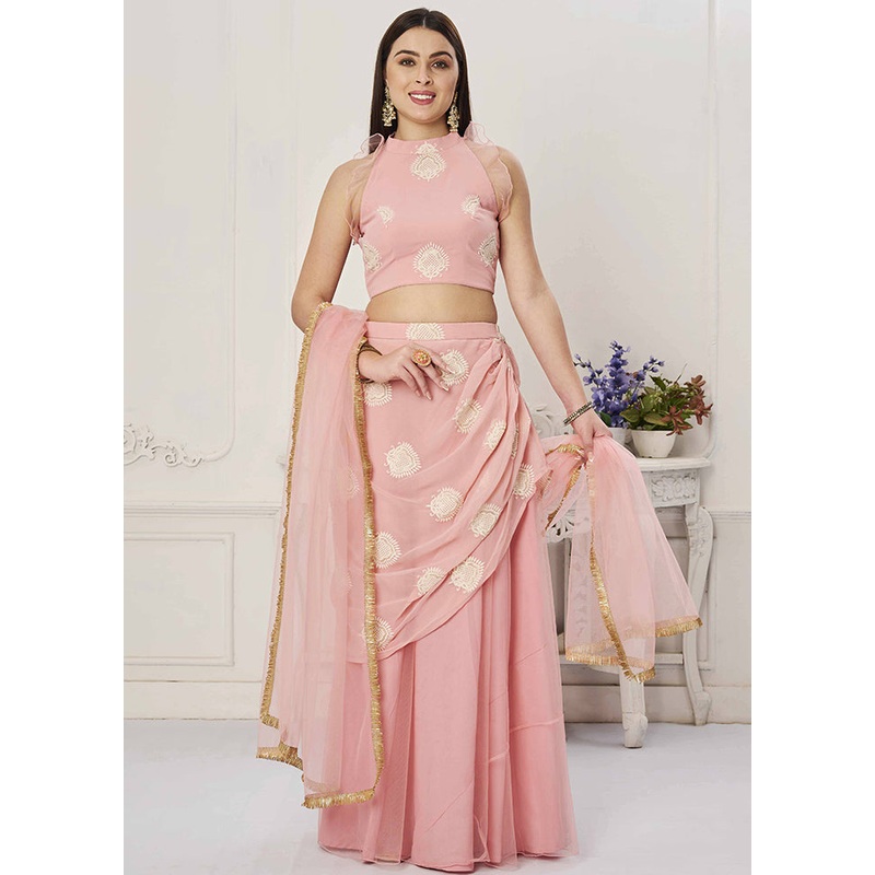 3 Pc Pink Georgette Readymade Lehenga Set - JD986614935
