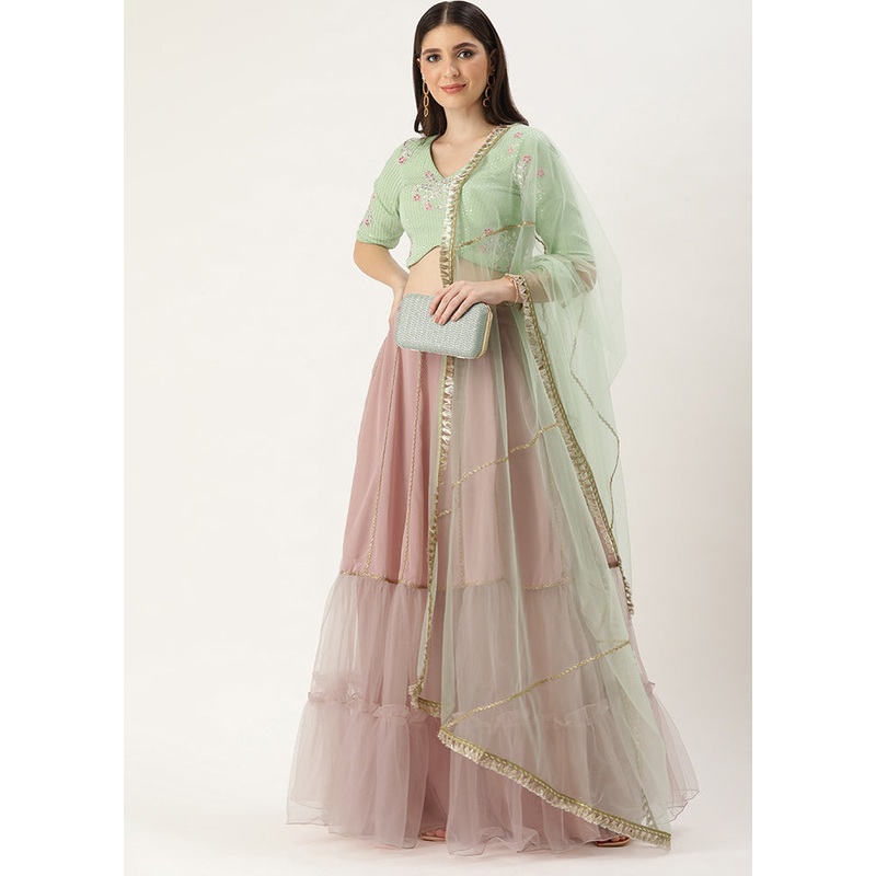 3 Pc Pink Georgette Readymade Lehenga Set - JD986614936