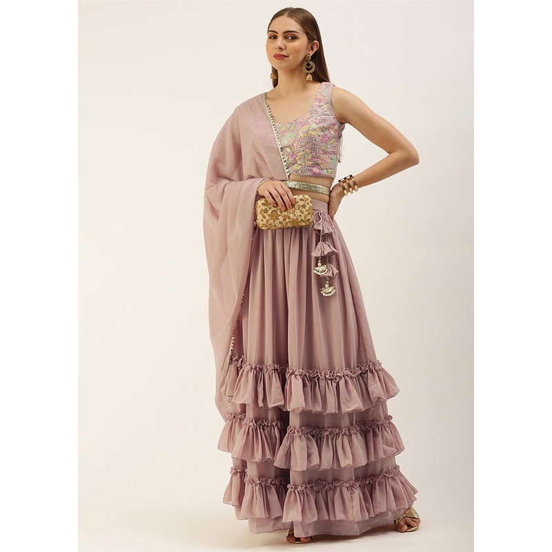 3 Pc Pink Georgette Readymade Lehenga Set - JD986614937