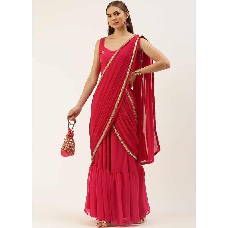 3 Pc Pink Georgette Readymade Lehenga Set - JD986614984