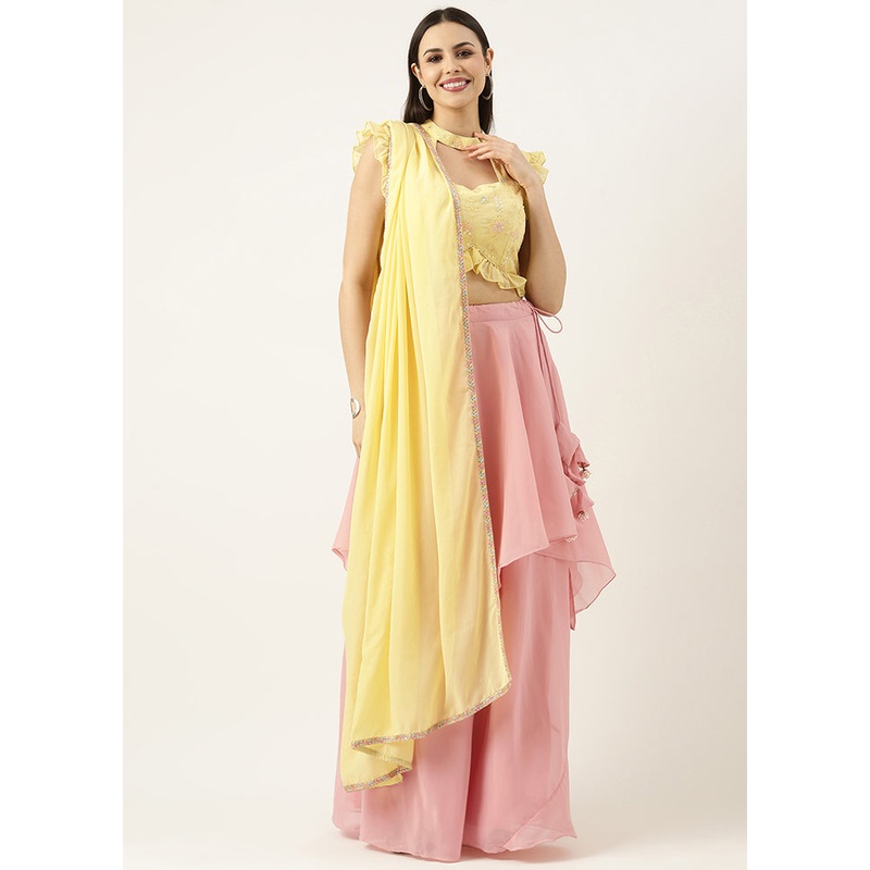 3 Pc Pink Georgette Readymade Lehenga Set - JD986614985