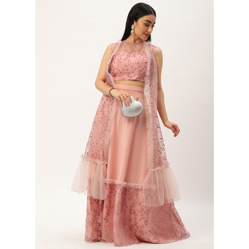 3 Pc Pink Georgette Readymade Lehenga Set - JD986614986