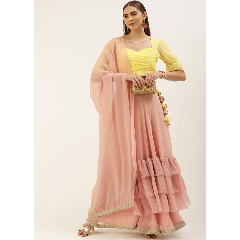 3 Pc Pink Georgette Readymade Lehenga Set - JD986614987