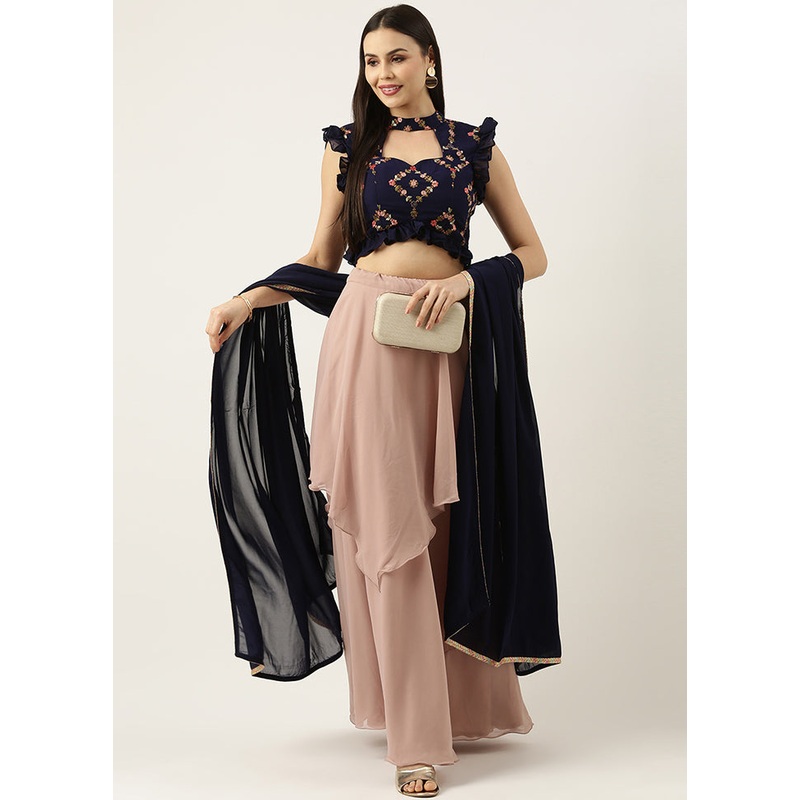 3 Pc Pink Georgette Readymade Lehenga Set - JD986614988