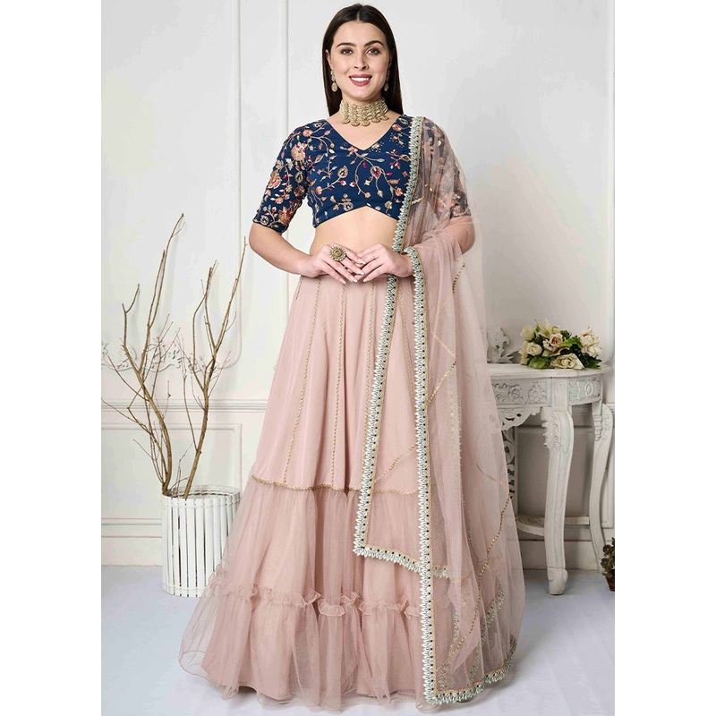 3 Pc Pink Georgette Readymade Lehenga Set - JD986614989