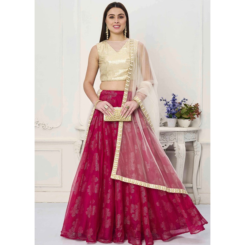 3 Pc Pink Net Readymade Lehenga Set - JD986614983