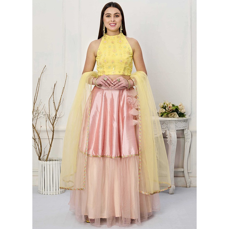 3 Pc Pink Silk Readymade Lehenga Set - JD986614933