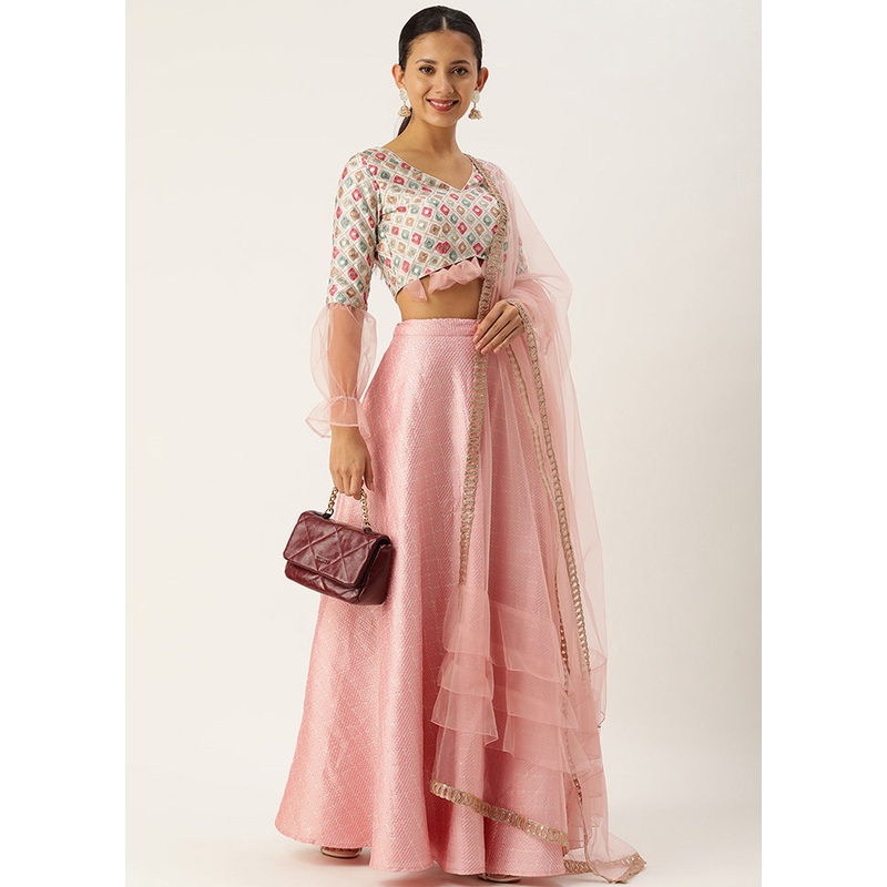 3 Pc Pink Silk Readymade Lehenga Set - JD986614974