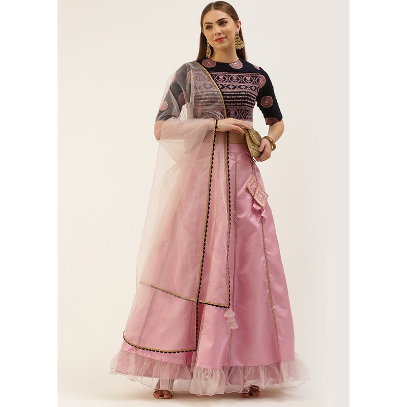 3 Pc Pink Silk Readymade Lehenga Set - JD986614975
