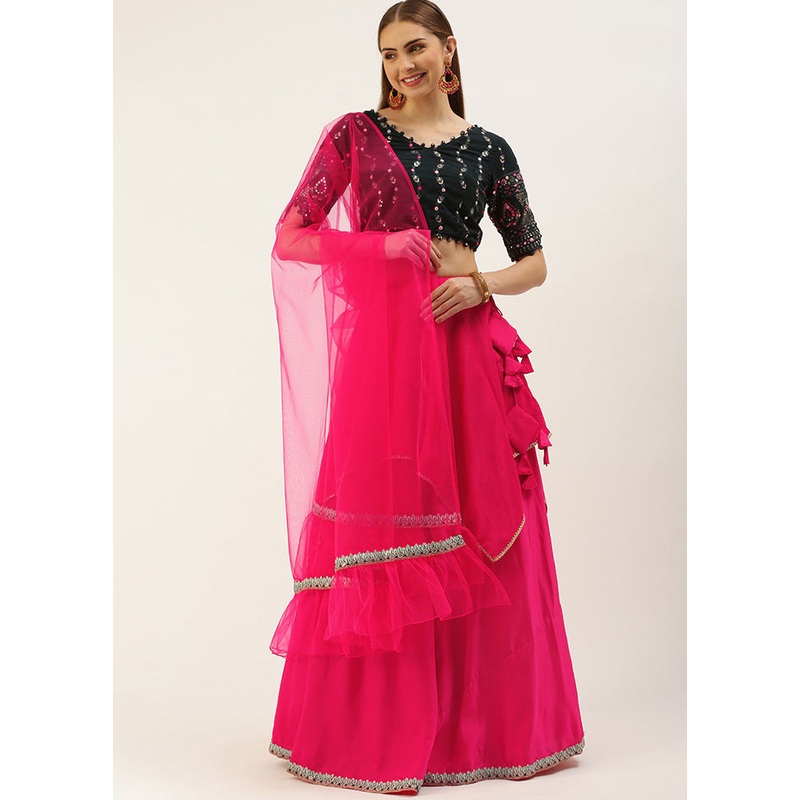 3 Pc Pink Silk Readymade Lehenga Set - JD986614977