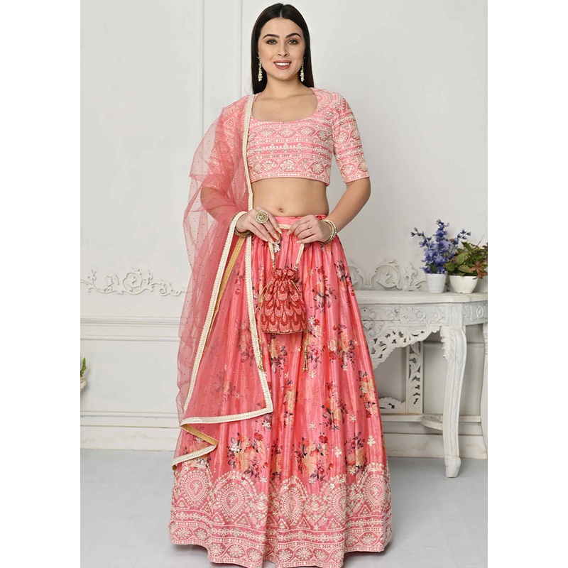 3 Pc Pink Silk Readymade Lehenga Set - JD986614978