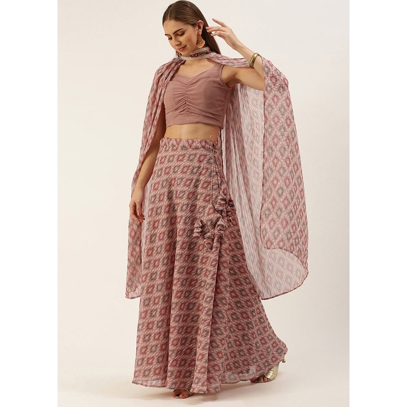 3 Pc Purple Georgette Readymade Lehenga Set - JD986614932