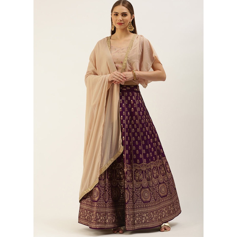 3 Pc Purple Silk Readymade Lehenga Set - JD986614970