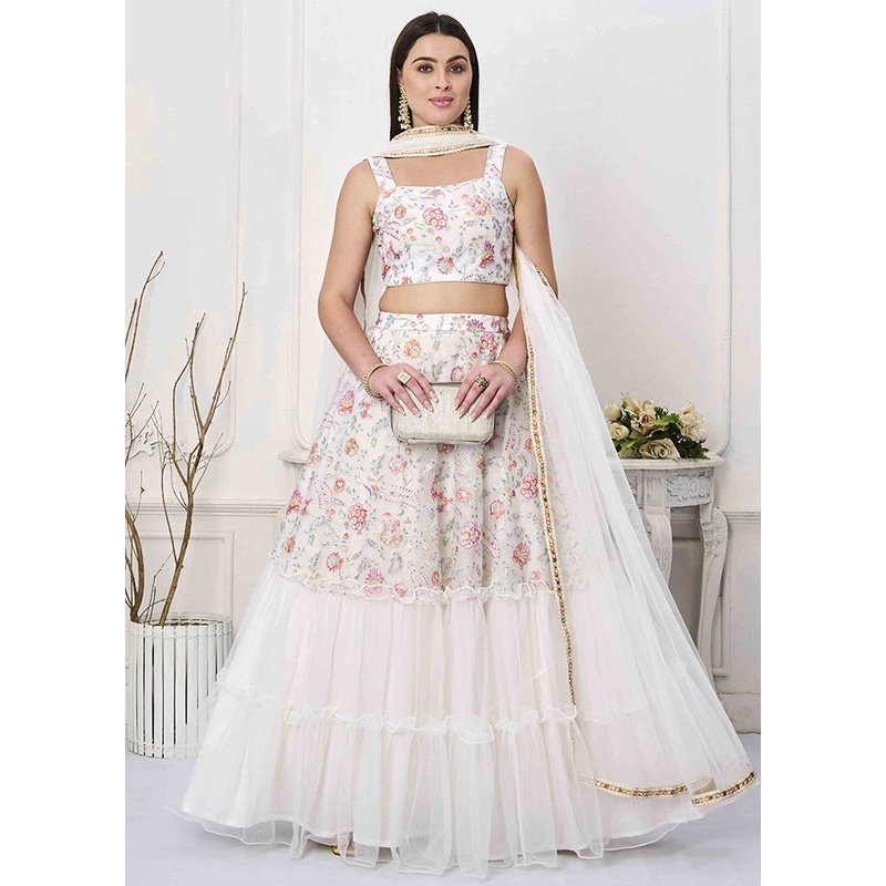 3 Pc White Net Readymade Lehenga Set - JD986614967