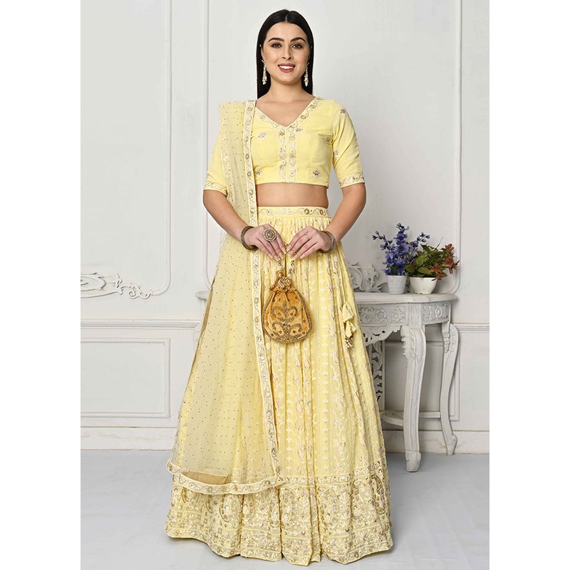 3 Pc Yellow Georgette Readymade Lehenga Set - JD986614962