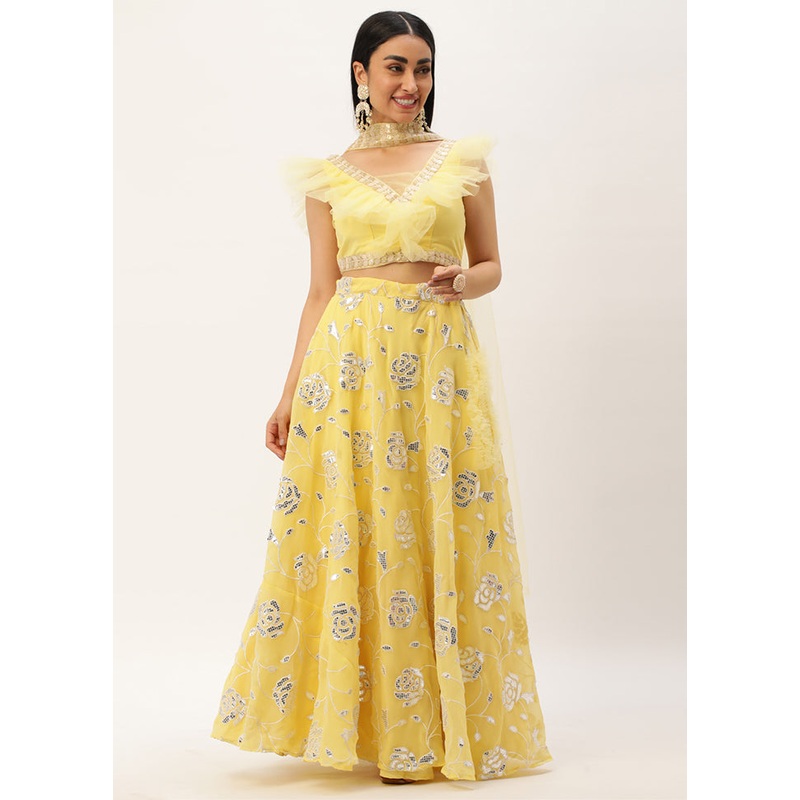 3 Pc Yellow Georgette Readymade Lehenga Set - JD986614963